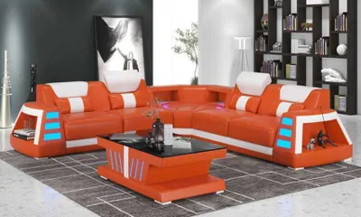 Produktbild von Luxus Ecksofa Ledersofa L Form Couch Sofa Orange Couchen Eckgarnitur