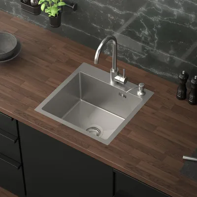 Produktbild von Badezimmer-Spülbecken 45x45 cm Silber mit Edelstahl-Ablauf und Überlauf