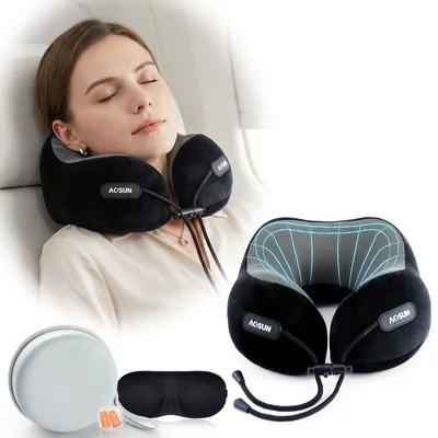 Immagine prodotto di Solidchoice - Cuscino da viaggio 4-in-1 con maschera per gli occhi e tappi per le orecchie