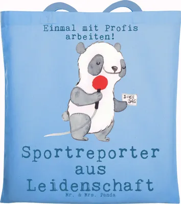 Produktbild von Mr. & Mrs. Panda Tote Bag Sportreporter Leidenschaft - Sky Blue - Geschenk, Jutebeutel, Laptoptasche, Tasche, Shopping, Stoffbeutel