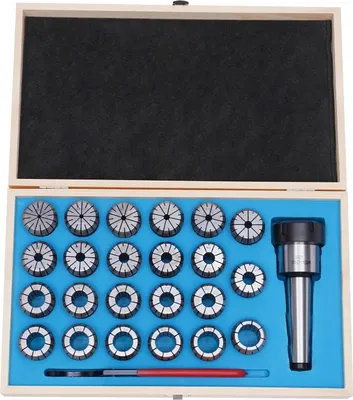 Immagine prodotto di Set di pinze di serraggio ER40 - 23 pezzi - Campo di serraggio 4-26 mm - Acciaio legato - Precisione 0,02 mm - Per fresatrici e torni