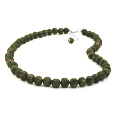Produktbild von Kette 10mm Kunststoffperlen Barockperlen olivgrün-schwarz-marmoriert 50cm oliv - grün 10mm