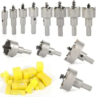 Zdjęcie produktu dla Wiertło do otworów z węglików spiekanych TCT Wiertło do metalu Wiertło do otworów Wiertło do otworów Wiertło kręte ze stali nierdzewnej 15 mm-100 mm do wycinarki kołowej 13 szt
