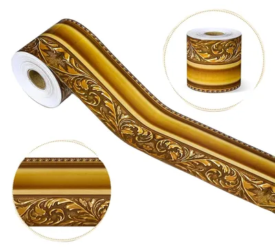 Zdjęcie produktu dla Ozdobna naklejka na krawędź, wzór w stylu vintage w kolorze złotym, samoprzylepna, 1 rolka