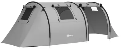 Obrázek produktu pro Stan kempingový – rodinný stan pro 3-4 osoby – 470 x 220 x 150 cm – 1 ložnice a 1 obývací prostor – 100% polyester – Vhodný pro rodinné kempování – Šedá barva