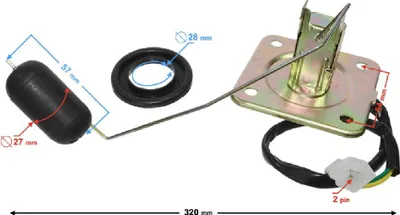 Produktbild von Kraftstoffstandsensor FR 2 für Barton Mopeds, Gesamtarmlänge 210 mm, Kabellänge 330 mm