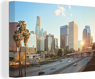Produktbild von OneMillionCanvasses® - Leinwandbilder - 150x100 cm, Los Angeles Verkehr, Wandbilder Kunstdruck Wanddekoration