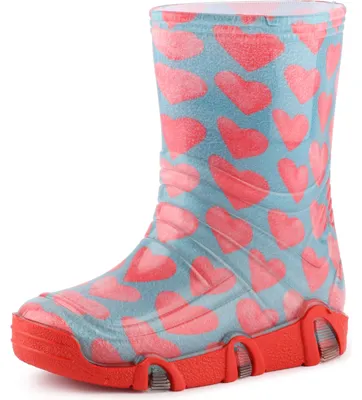 Produktbild von Ladeheid Kinder Mädchen Jungen Gummistiefel Gefüttert SwkBW (Türkis Rosa Herzen, 23/24)