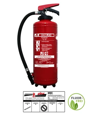 Produktbild von Heimlich S6 HeK-4 fluorfrei 6L Aufladefeuerlöscher inkl. Haterung u. Plakette