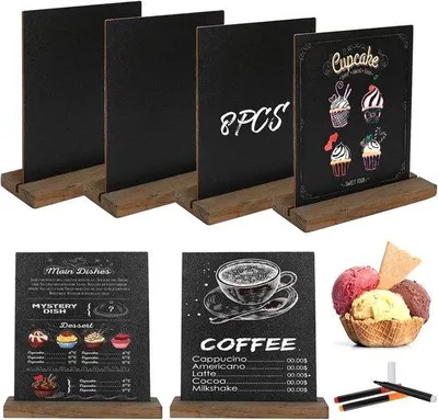 Produktbild von Famanu Mini-Tafel-Kreidetafeln mit Holzständer - 8 Stück