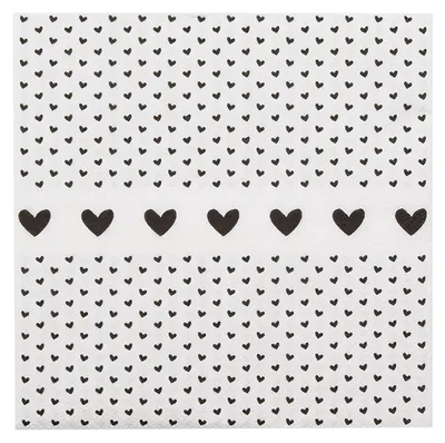 Produktbild von Clayre & Eef Servietten Papier 20er Set 33x33 cm (20) Weiß Schwarz Papier Herzen