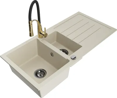 Image de Mexen Andres évier en granit 1,5 bol avec égouttoir et mitigeur Aster, Beige - 6515-69-73450-57-B