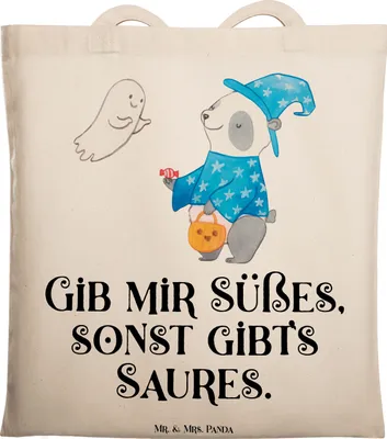 Produktbild von Mr. & Mrs. Panda Jutebeutel Panda Zauberer - Transparent - Geschenk, Halloween, Deko, Tasche, Gespenst, Dekoration, Tote Bag, Laptoptasche, Schultasche, dokumententasche