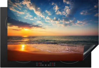 Produktbild von KitchenYeah© Herdabdeckplatte Sonnenuntergang - Strand - Meer , 76x51cm, Küche Deko, Glaskeramikkochfeld Herdabdeckung, Abdeckplatte fùr Kochfeld