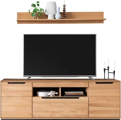 Produktbild von Wohnwand in Eiche teilmassiv mit Wandboard & Lowboard, 2-teilig - AVESTA-06