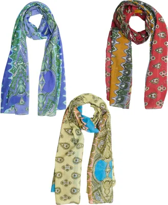 Produktbild von Sunsa Damen Schal Tuch 3er Set Halstuch Geschenkideen für Frauen-MädchenTücher aus Baumwolle mit Blumen & modern bohemian Design 41200