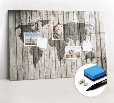 Produktbild von Magnetpinnwand Memoboard - Zubehörsatz - Schwarzer Marker + Schwamm + Magnete - 90 x 60 cm - Brettweltkarte