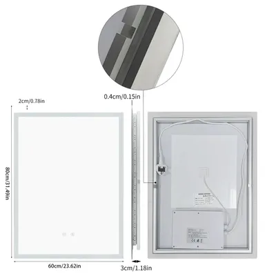 Immagine prodotto di Specchio da bagno a LED - Specchio da parete 80x60 cm - Rettangolare - Antiappannamento con tecnologia antiappannamento - 3 tonalità di luce - Touch con dimmeraggio, funzione di memoria e doppio interruttore