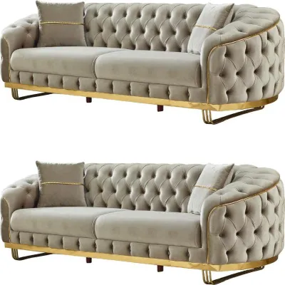 Produktbild von Villa Möbel Sofa Set Fairy Beige Stellvariante:3+3 Handmade, pflegeleichter Mikrofaser Samtstoff