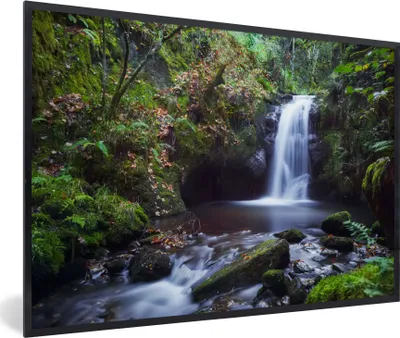 Produktbild von MuchoWow® Gerahmtes Poster Wasserfall - Natur - Wasser 90x60 cm - Poster mit Schwarzem Bilderrahmen Wandposter Rahmen Foto Bilder - Fotorahmen - Foto-Plakat