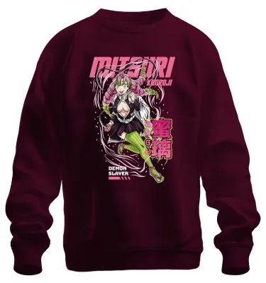Obrázek produktu pro Mitsuri Kanroji Demon Slayer Love Hashira Anime Anime Manga Pink Kawaii Uni mikina, vínová, L