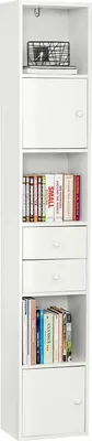 Image de STR10-W Bibliothèque avec tiroirs, étagère de rangement haute, blanche, pour le bureau et les dossiers