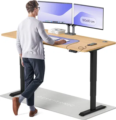Produktbild von Desktronic HomePro Elektrisch höhenverstellbarer Schreibtisch 180x80cm Schwarz/Eiche mit Memory-Funktion, Anti-Kollisions Technologie, USB-A und USB-C-Ladeanschlüssen