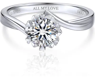 Productafbeelding van Verloofring dames, moissanit, sneeuwvlokdesign, zilver 925, solitair, cadeau, 1 karaat, maat 47