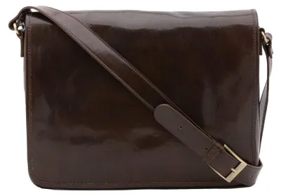 Produktbild von Herrenumhängetasche aus echtem Leder mit Magnetverschluss Italy Dark Brown B UNICA 28x35x9 cm 5544-Tmoro