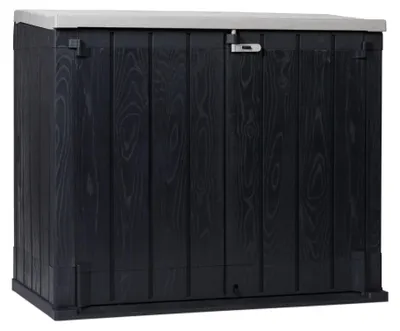 Produktbild von Mülltonnenbox Vela 1270 Liter (2x 240L) | Anthrazit/Grau, aus Kunststoff in Holzoptik | abschließbar, wetterfest, UV-beständig | mit Gasdruckfedern