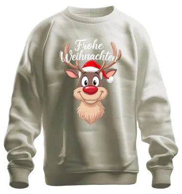 Produktbild von Frohe Weihnachten Rentier Rudolf Weihnachtsmütze Lustig Sweatshirt Pullover, Natur, S