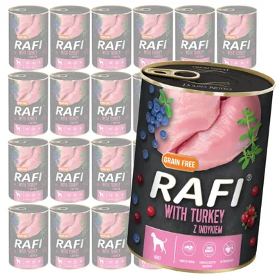 Zdjęcie produktu dla Rafi 24x400g Bezzbożowa Mokra Karma Dla Psa Z Indykiem Żurawiną I Borówką