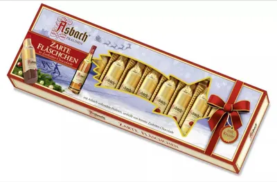 Zdjęcie produktu dla Świąteczna butelka Asbach z najlepszą ciemną czekoladą 150g