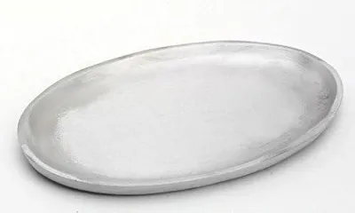 Produktbild von Ovaler Kerzenteller, 20 x 11 cm, aus Aluminium in mattem Silber, für Ovalkerzen, Ellipsen, Hochzeitskerzen und Taufkerzen
