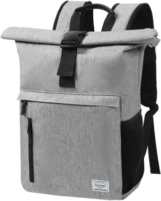 Image de Grand sac à dos à fermeture enroulée unie avec compartiment pour ordinateur portable 15,6 pouces et multiples compartiments