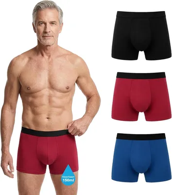 Produktbild von Inkontinenz Boxershorts L, 3 Stück, waschbare Baumwolle, Absorption 150 ml, für Herren