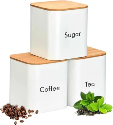 Produktbild von Tuzsocr Küchendosen-Set Edelstahl Schwarz Weiß Bambusdeckel