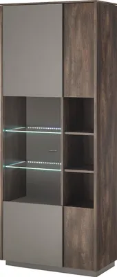 Produktbild von LIVOJO M18 Wohnzimmer Vitrine hoch breit 80 x 200 x 40 cm Thermo Oak & Anthrazit