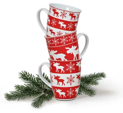 Produktbild von Weihnachtstassen 36er Set Skandi Elche gestreift Kaffeetassen