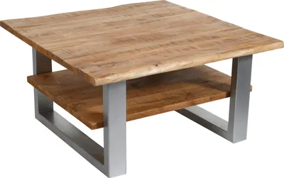 Produktbild von Couchtisch Baumkante 90 x 90 cm Mango massiv + rough silber PATRICK