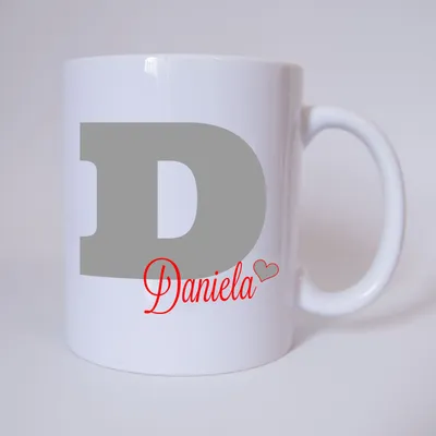 Produktbild von Namenstasse Buchstabe D, individueller Name (Grau/Rot) / Tasse / Kaffeetasse / Kaffeebecher