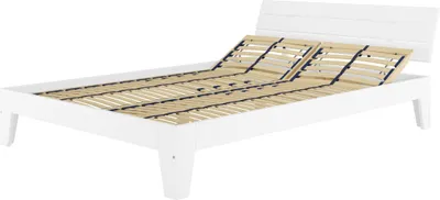 Produktbild von Weißes modernes Doppelbett 160x200 Bettgestell Holzbett Massivholz Kiefer Weiß V-60.54-16WFederholzrahmen inkl.