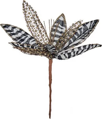 Image de Fleur décorative de Noël noir blanc plastique 25 x 27 x 25 cm