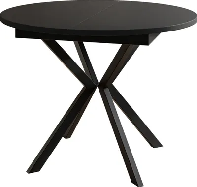 Produktbild von Runder Esszimmertisch LEO, ausziehbarer Tisch Durchmesser: 100 cm bis 138 cm, Wohnzimmertisch Farbe: Schwarz, mit Metallbeinen in Farbe Schwarz
