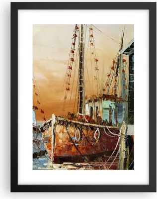 Produktbild von Gerahmtes Poster - Schwarzer Rahmen - Kutter Hafen Öl - 30x40 cm - Wand Bild - Wanddeko - Wandbilder - Kunstposter - Wandposter - Bilderrahmen - Bilder - Kunstdruck - Wandbild - P2BPA30x40-4216