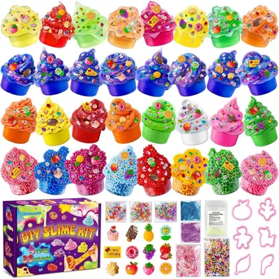 Image de Kit de fabrication de slime pour enfants, coffret de 32 pièces, 4 types de slime avec accessoires, à partir de 3 ans