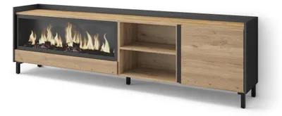 Produktbild von TV-Möbel Holzeffekt eiche schwarz 212x35x61cm Kamin mit Feuereffekt