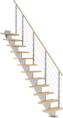Produktbild von Pertura Mittelholmtreppe Malva Buche Leimholz Perlgrau Gerade 75 cm 13 Stufen / 14 Steigungen Relinggeländer Grau (RAL 9