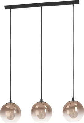 Produktbild von EGLO Hängelampe Ariscani 1, 3-flammige Pendelleuchte Esstisch, Hängeleuchte aus Metall in schwarz und Glas in Kupfer, Esszimmerlampe, E27, 76,5 cm