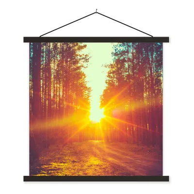 Produktbild von MuchoWow® Textilposter Sonnenuntergang - Bäume - Wald - Natur 90x90 cm mit schwarzem Rahmen - Magnetisches